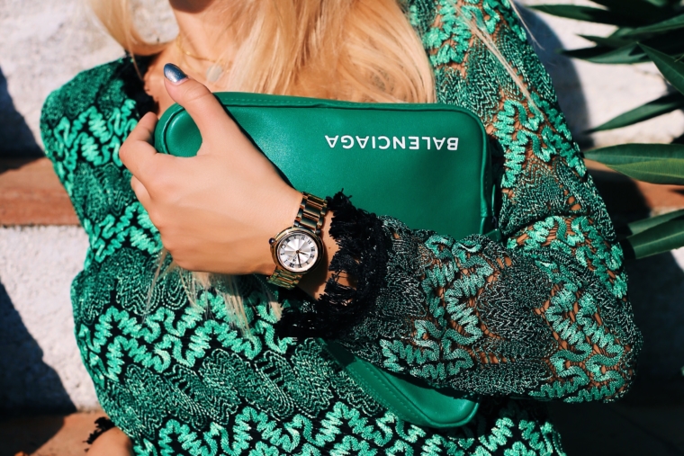 gold fiaba maurice lacroix green triangle clutch bag from balenciaga
