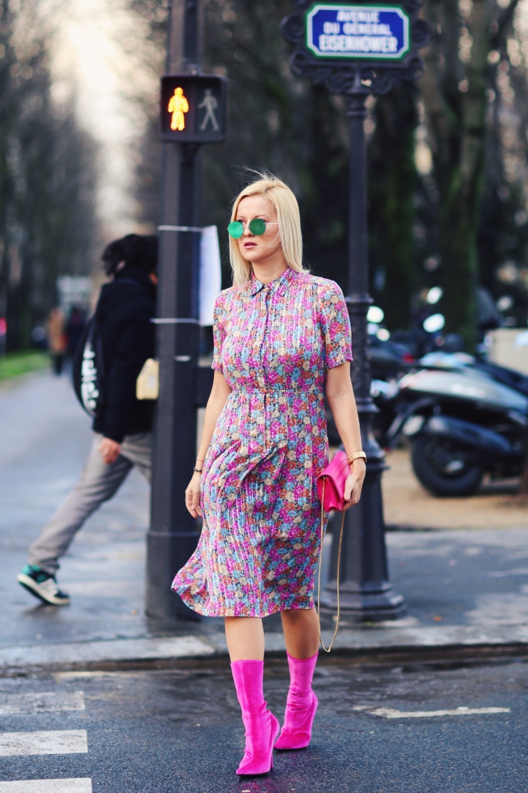 floral blooming flower print vintage dress balenciaga trend paris fashion week streetstyle