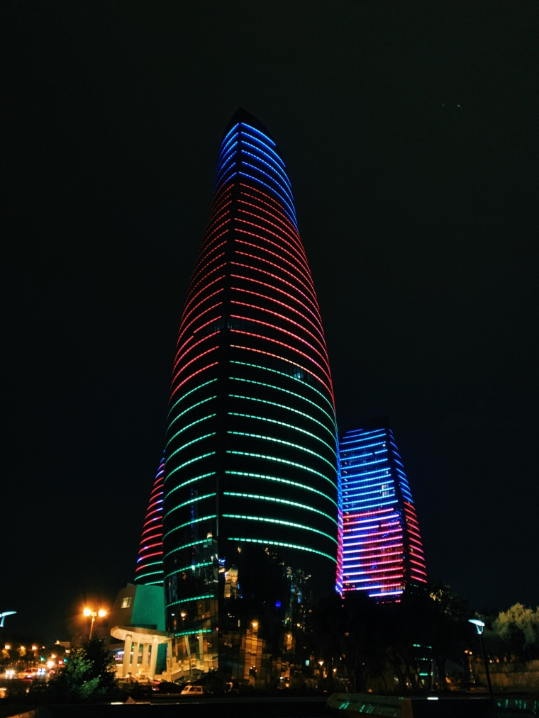flame towers by night baku Azerbaijan 