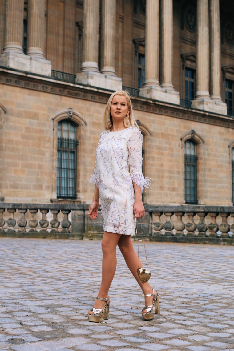 palina kozyrava paris fashion week dress with applications & feather