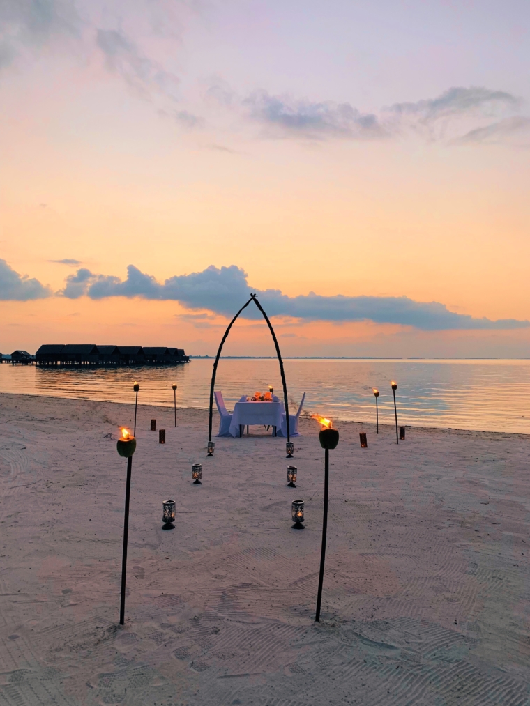 dinner on the beach private Shangri La's Villingili Resort & Spa Maldives