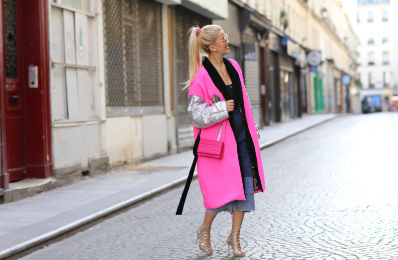 Streetstyle, neon pink, Mantel, Jeans Culotte