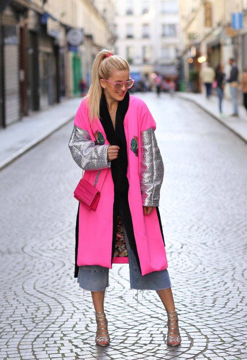 MiniMe Mantel, pink, silber, kleine Handtasche, blond, Pferdeschwanz