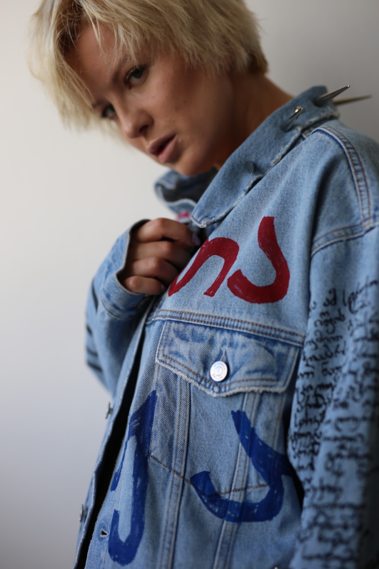 denim vetements jeans jacket georgian graffiti