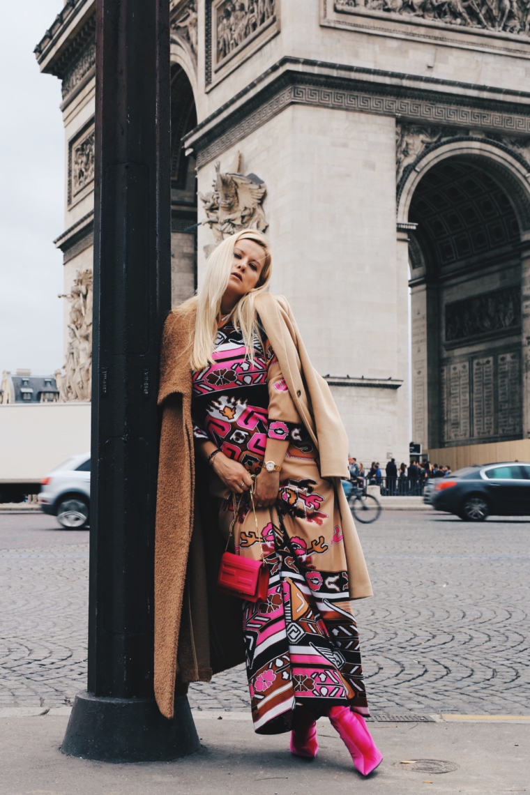 leonard paris pink beige dress in paris during paris fashion week streetstyle 