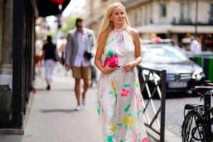 paris fashion week 2019 2018 streetstyle leonard silk maxi dress with flower print