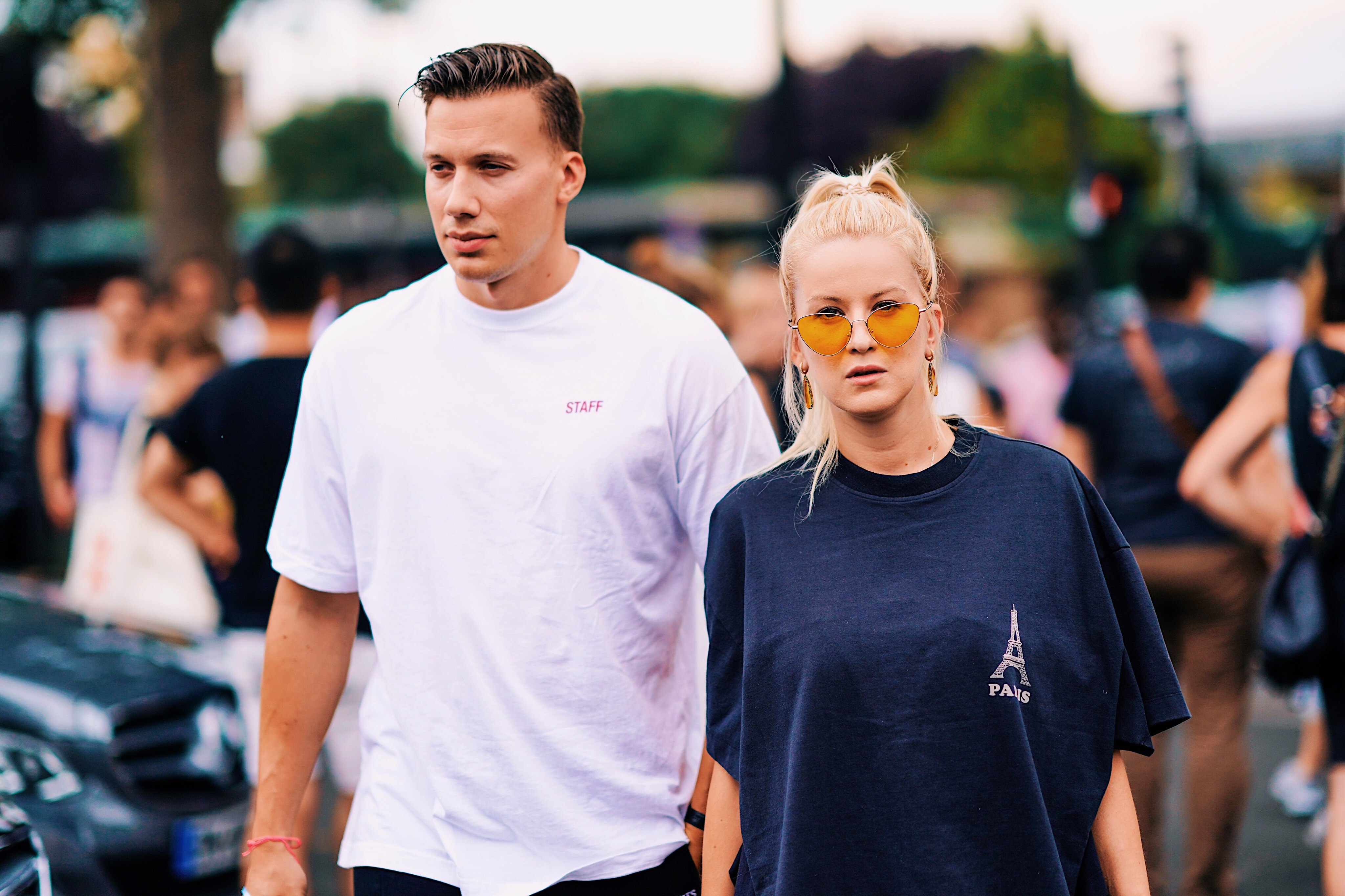 streetstyle before vetements show paris fashion week ss19 spring sommer 2019 couple wearing vetements