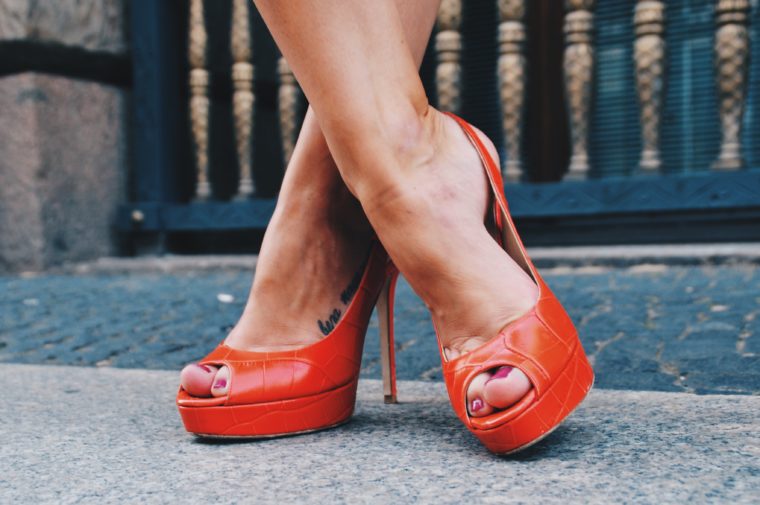 jimmy choo orange red peeptoe high heels