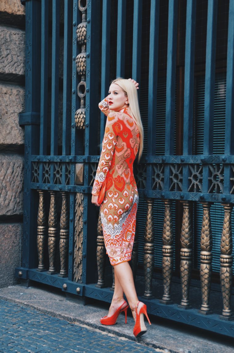 leonard paris vintage dress orange white 