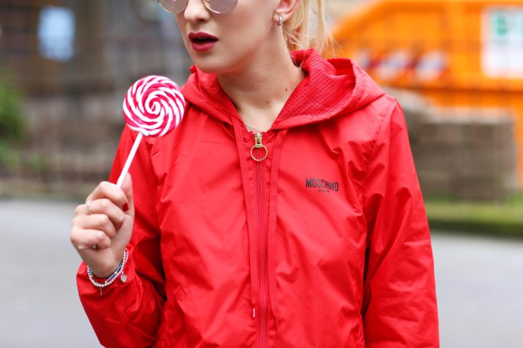 moschino beachwear red jacket i'm wet
