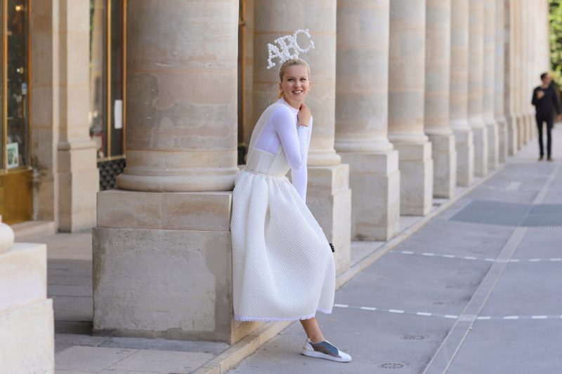 white haute couture bowie wong dress streetstyle paris best pfw