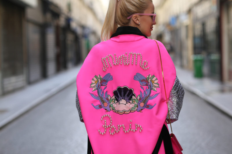 minime paris, neon pink, coat, handwork, stitching