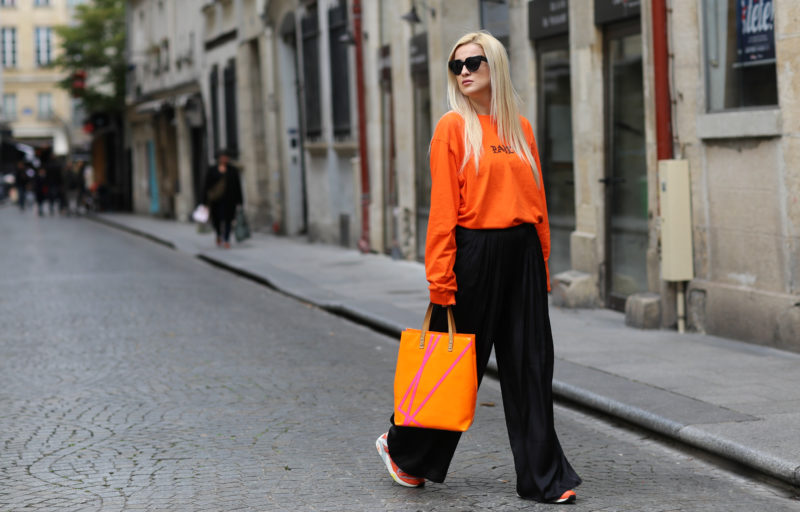 streetstyle, pablo, orange, louis vuitton handbag