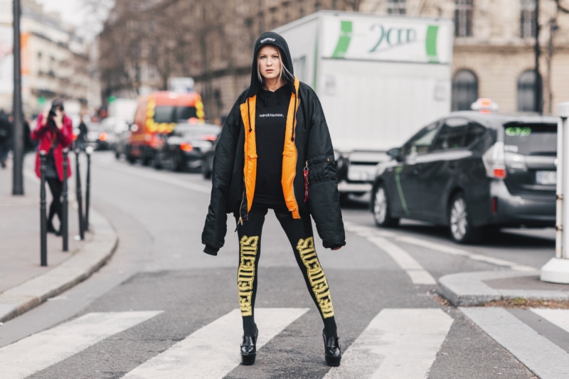 vetements xxl bomber jacket reversible overknee socks paris fashion week streetstyle 2017