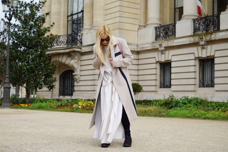 edgy urban paris streetstyle sean suen coat allude dress