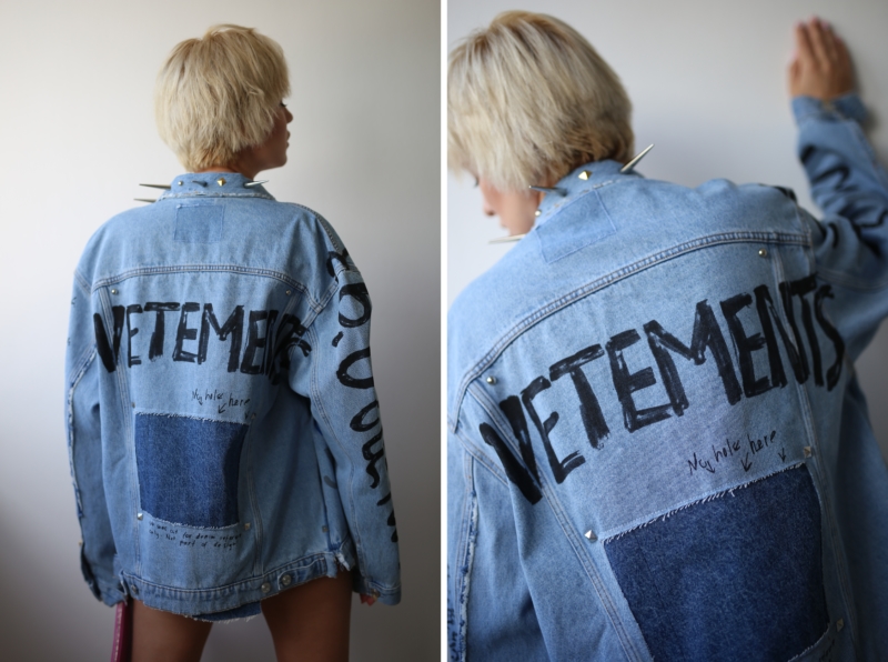 denim vetements jeans jacket georgian graffiti