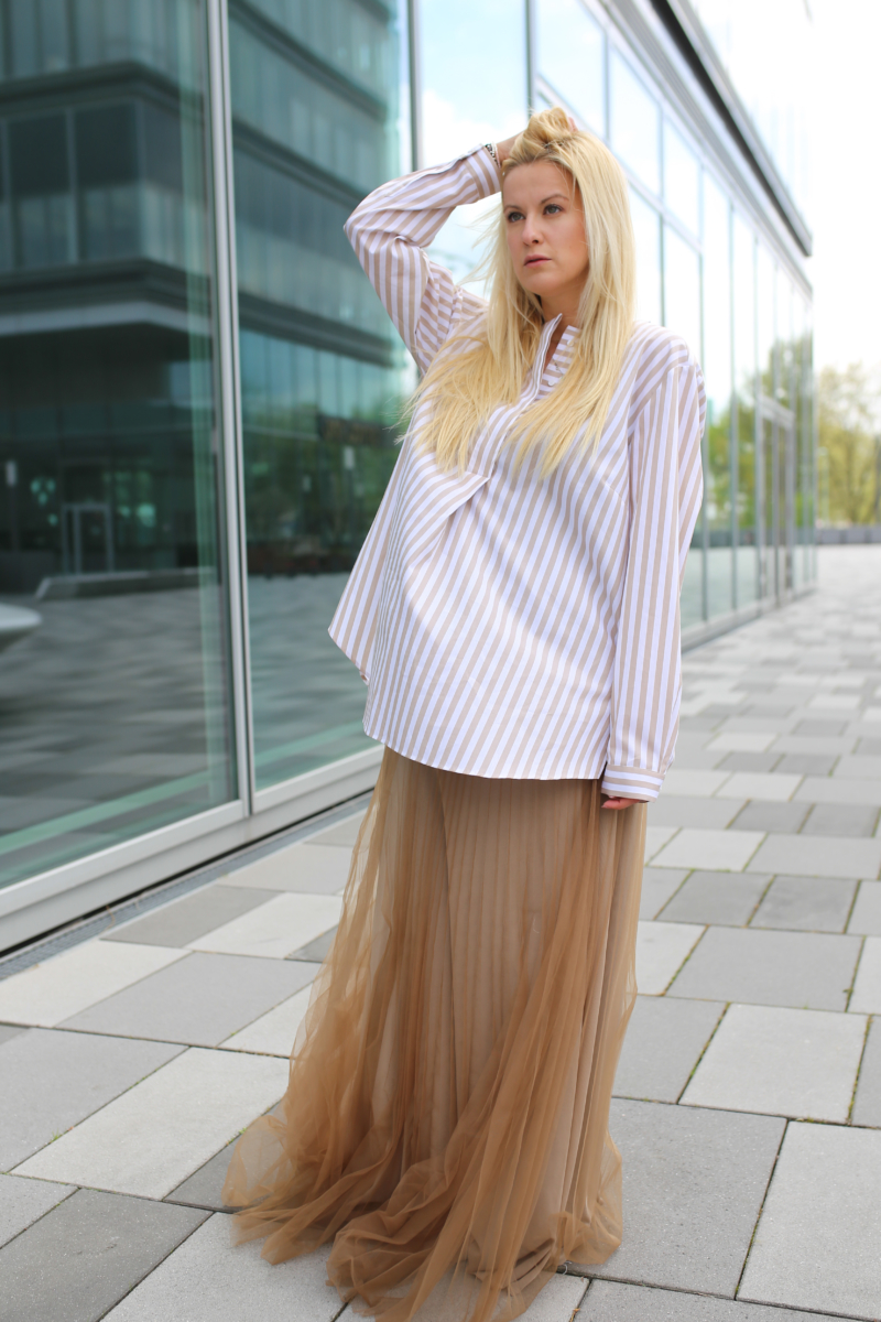 maxi tüllrock beige plissee