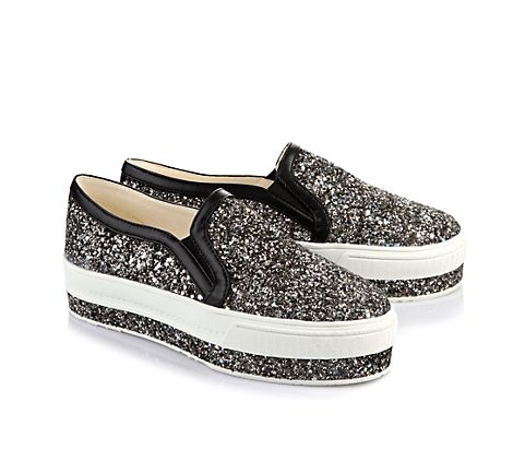 Buffalo Plateau Slip On in anthrazit glitzer silber grau