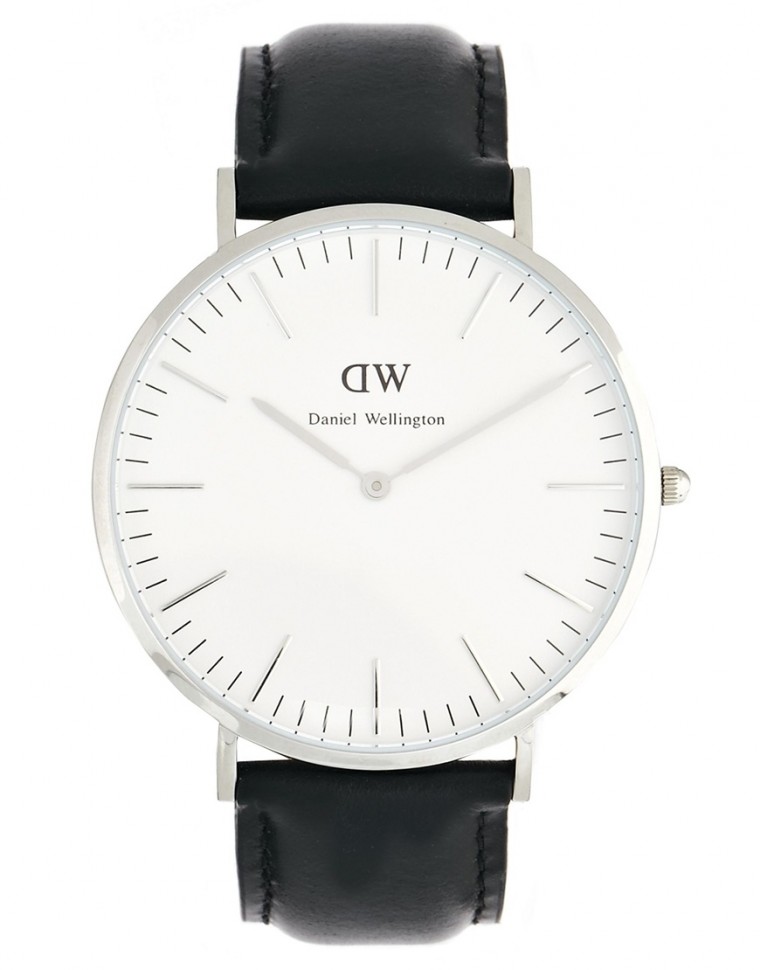 Daniel Wellington - Sheffield - Silberfarbene Armbanduhr mit schwarzem Lederarmband - Schwarz