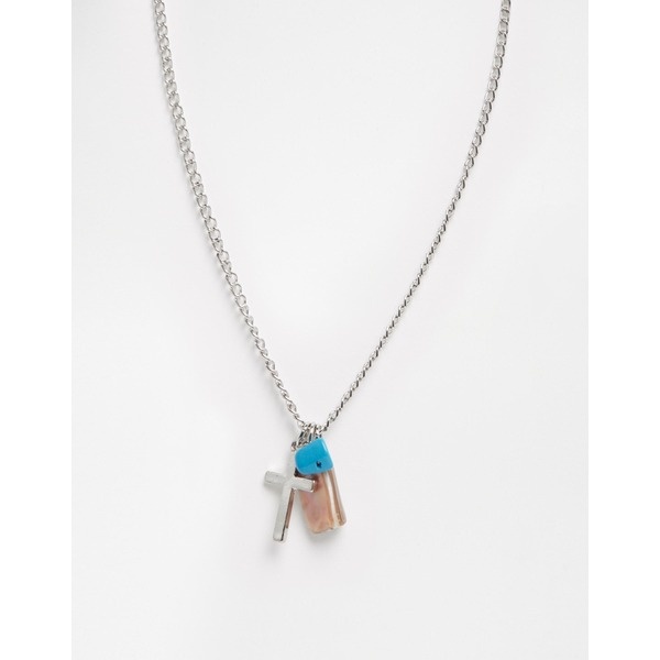 ASOS - Kette mit Kreuz- und Türkis-Anhänger - Silber