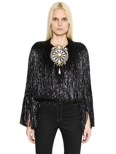 GIVENCHY - BAUCHFREIE FRANSENJACKE AUS SEIDE UND TECHNOSTOFF - SCHWARZ