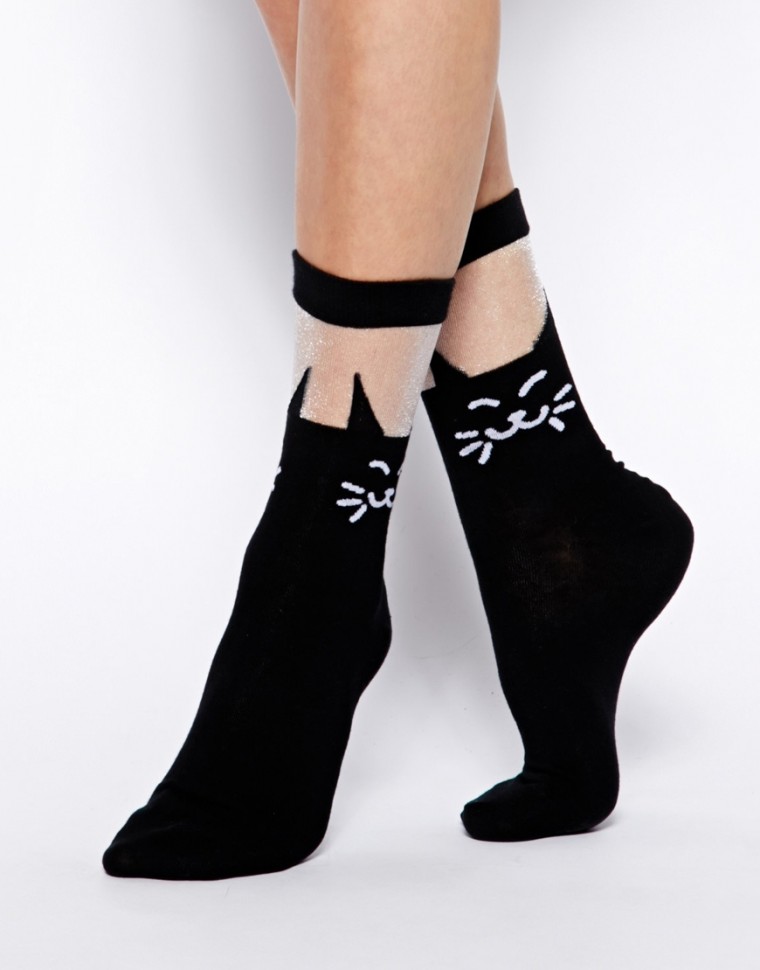 ASOS - Cat - Socken mit transparenten Einsätzen - Schwarz