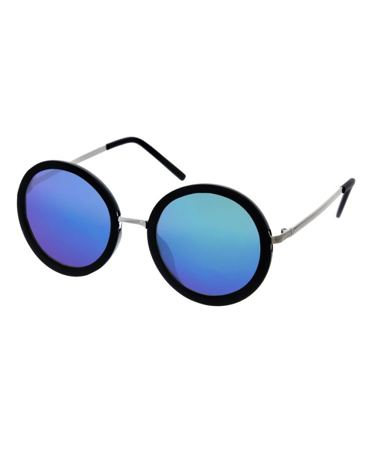 ASOS - Runde Sonnenbrille mit Metallverzierung am Nasensteg und getönten Gläsern - Schwarz