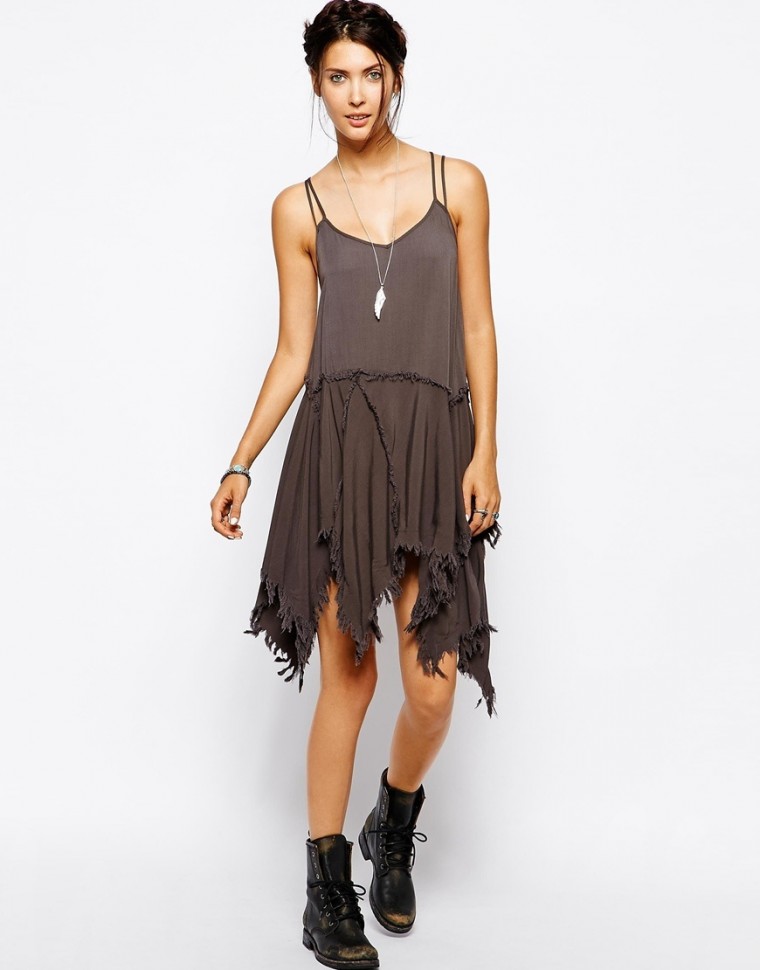 Free People - Negligé mit zerschlissenem Saum - Anthrazit