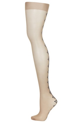 Topshop - Nahtstrumpfhose mit Kachelmuster im Folk-Stil - Haut