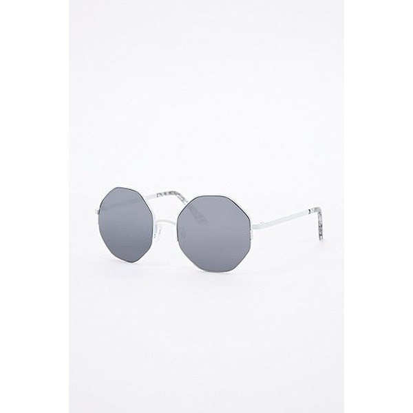 Sechseckige Sonnenbrille mit Metallgestell in Weiß