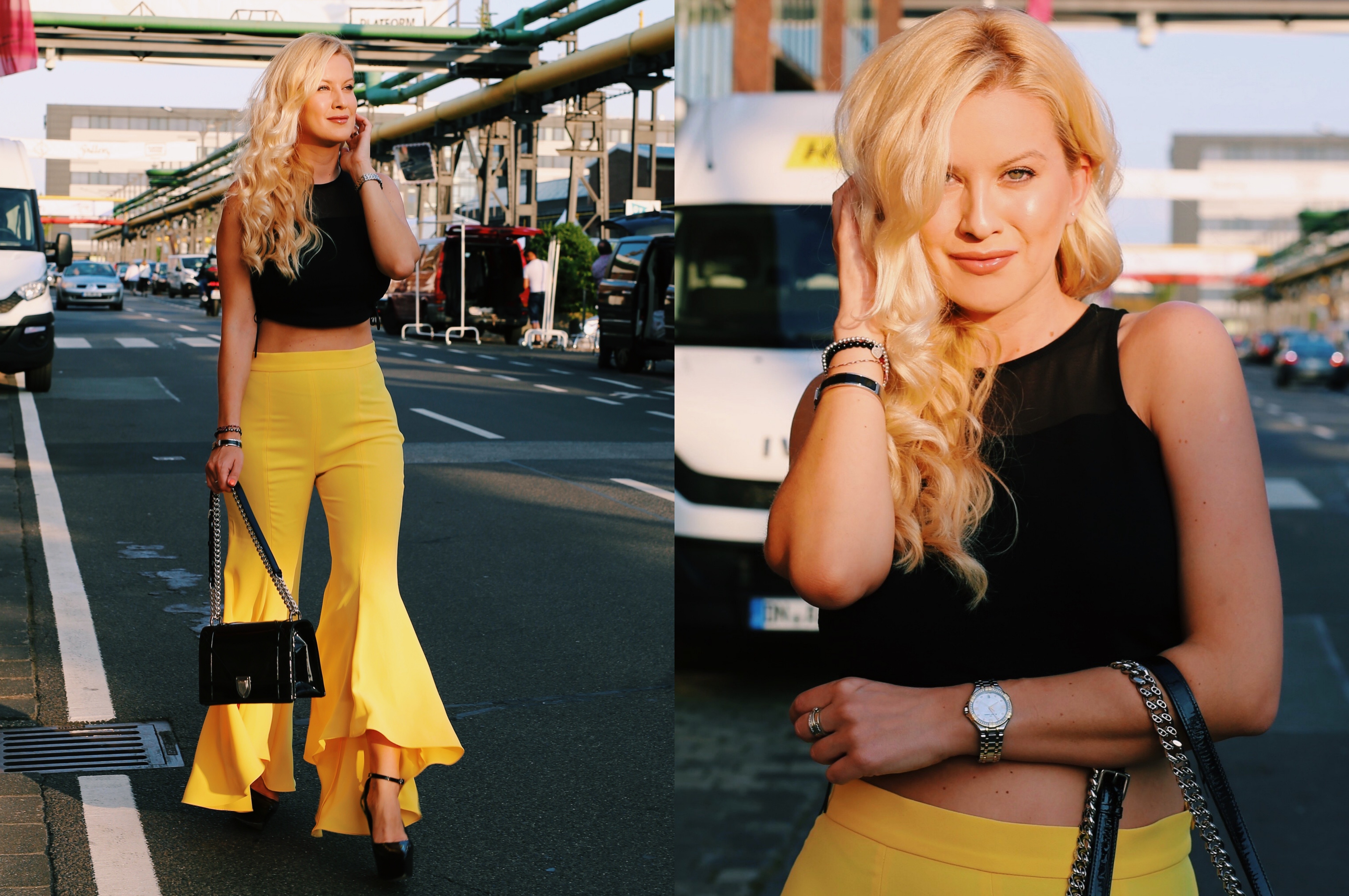 yellow volants pants zara