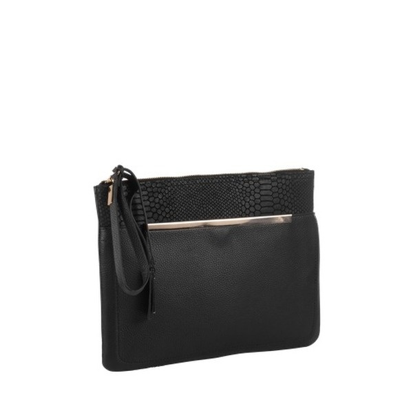 NEW LOOK Lederclutch mit Reptilprägung schwarz