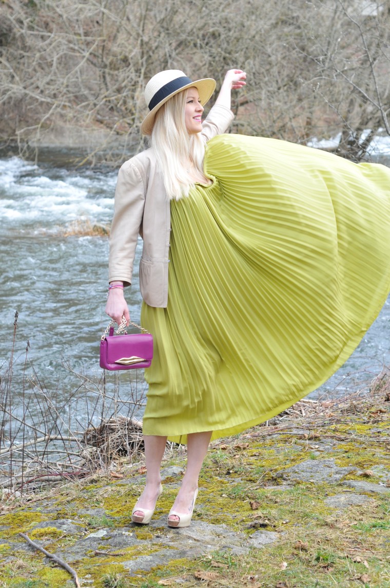 rock the blog cebit 2015 hannover blogwalk palina pralina Diane von Furstenberg pink tasche grünes kleid frühling style look blogger strohhut fedora