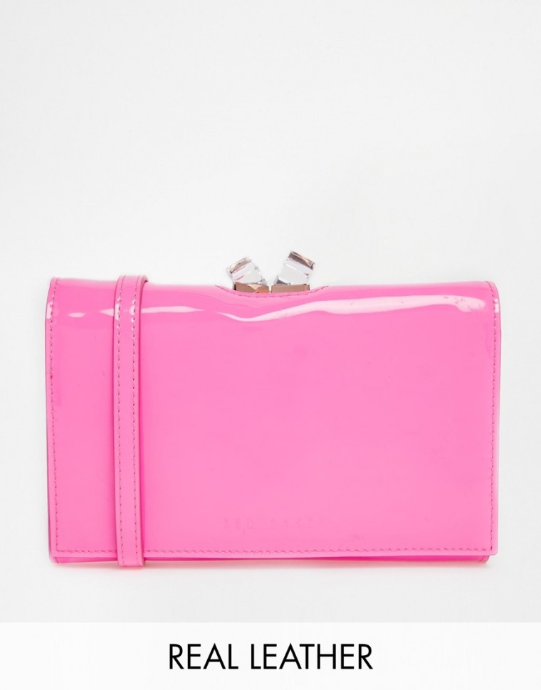 Ted Baker Linner Patent Square Crystal Cross Body Bag - Mid pink