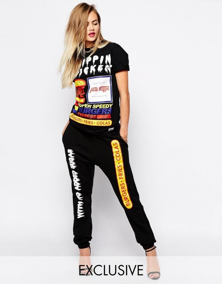 Hype X ASOS Fats Food No Added Sugar Co-Ord Trainingshose Schwarz