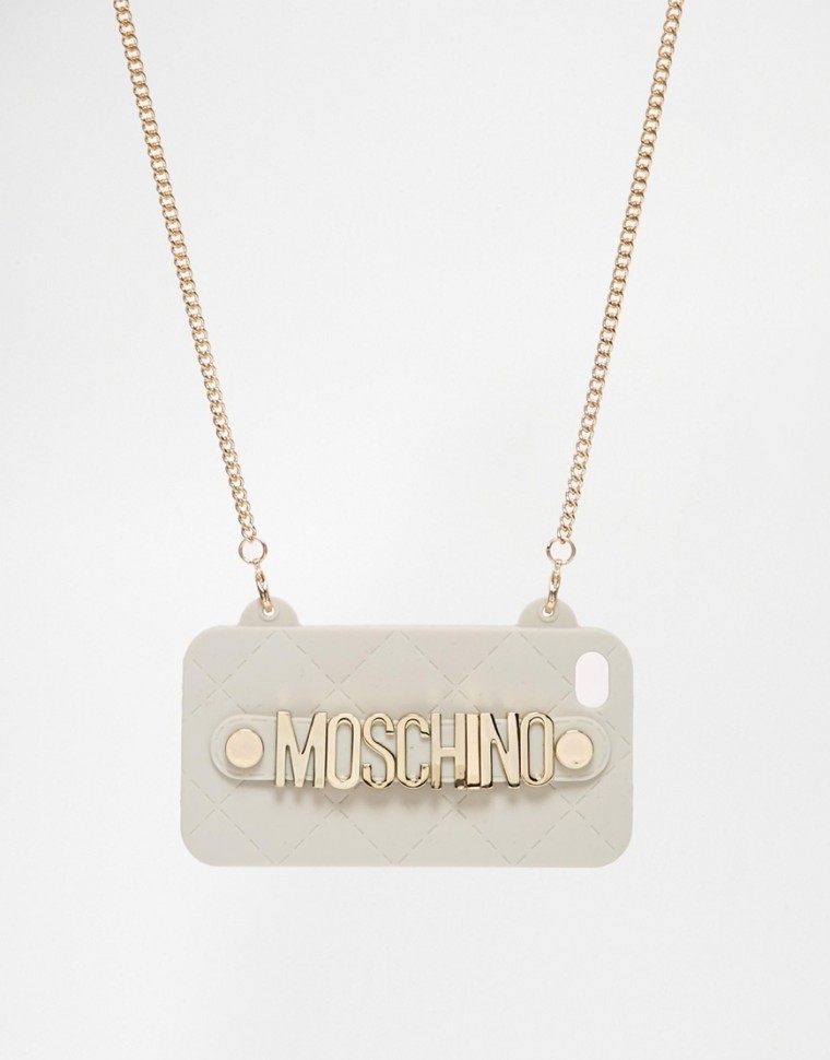 Moschino - iPhone 4-Hülle mit Logo zum Umhängen - Cremeweiß