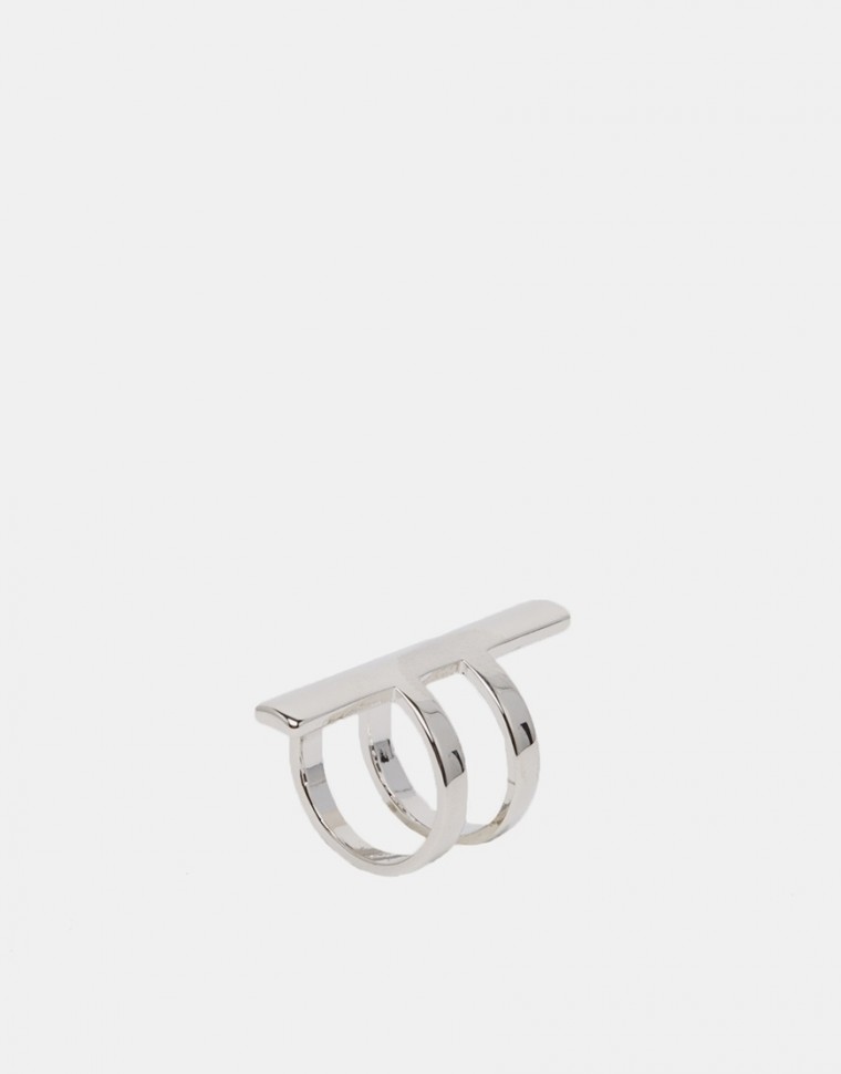 ASOS Glatter Ring mit Doppelschiene Rhodium