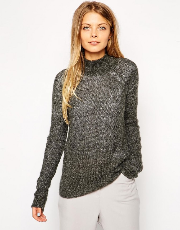 ASOS Gerippter Pullover aus Mohair mit Rollkragen Dunkel grau