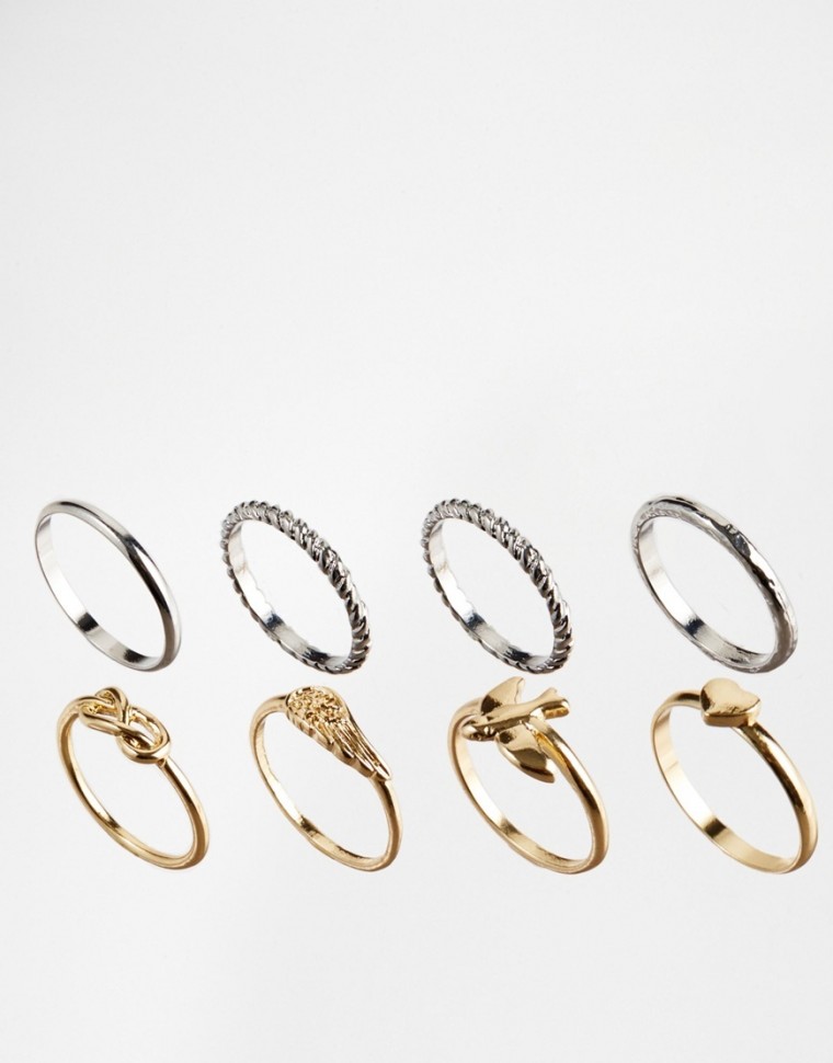 ASOS Stapelringset mit Schwalben und Unendlichkeitsdesigns gold silber