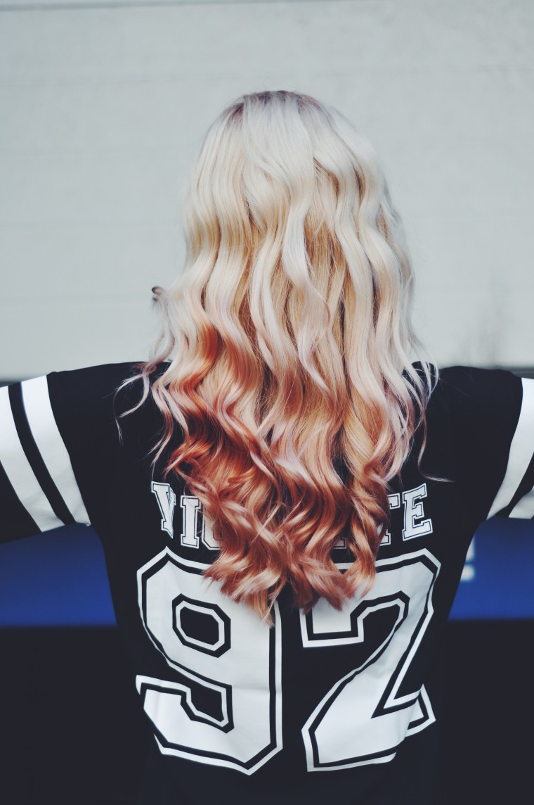 dip dye peach pink blond hair pastel