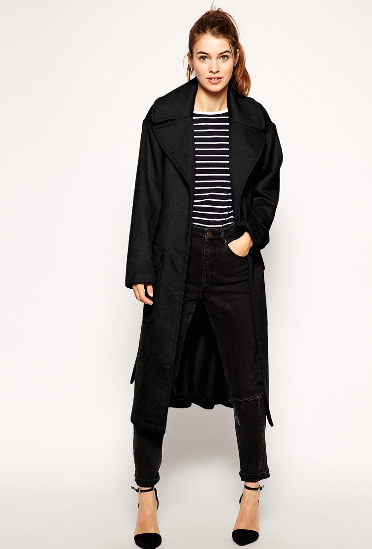 ASOS PETITE - Mantel mit Schnürung vorne und aufgesetzten Taschen - Schwarz