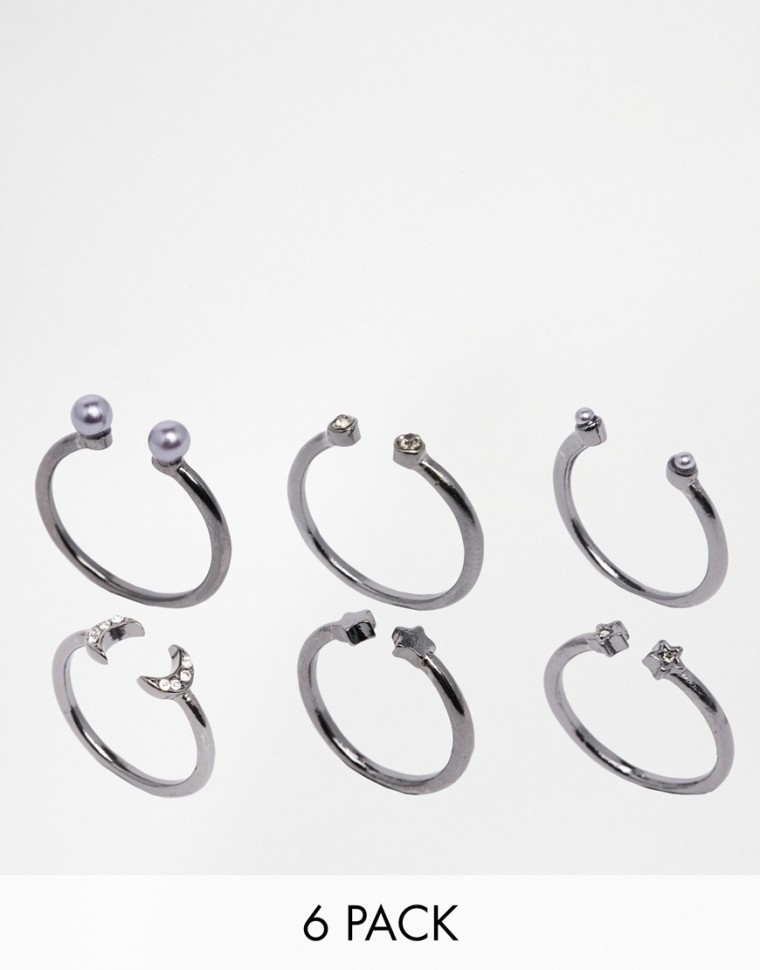ASOS - Ring-Set mit Mond und Sternen - Graphit