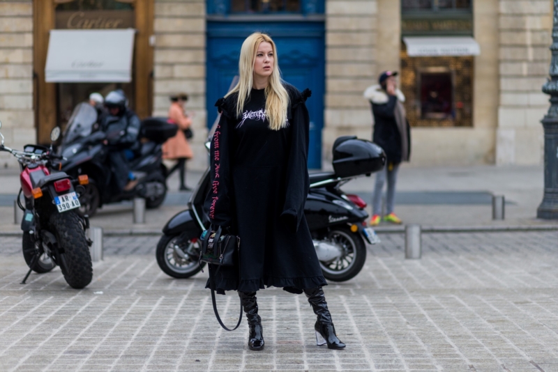 PARIS, FRANCE - JANUARY 24: Palina Pralina wearing fur coat, Vetements dress, Asos shoes, 3.1. Phillip Lim bag outside Alexis Mabille on January 24, 2017 in Paris, Canada. (Photo by Christian Vierig/Getty Images) *** Local Caption *** Palina Pralina