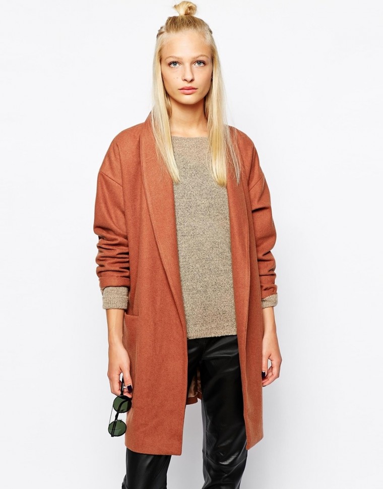 Selected - Becca - Wickelmantel mit Gürtel - Cognac