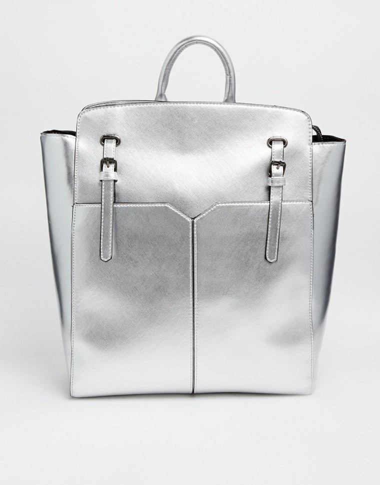 ASOS - Scratchy - Eleganter Rucksack - Metallic-Silber bagpack silver