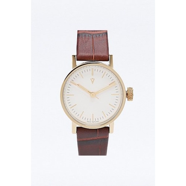 Void - Goldene Uhr mit braunem Lederarmband mit Krokomuster