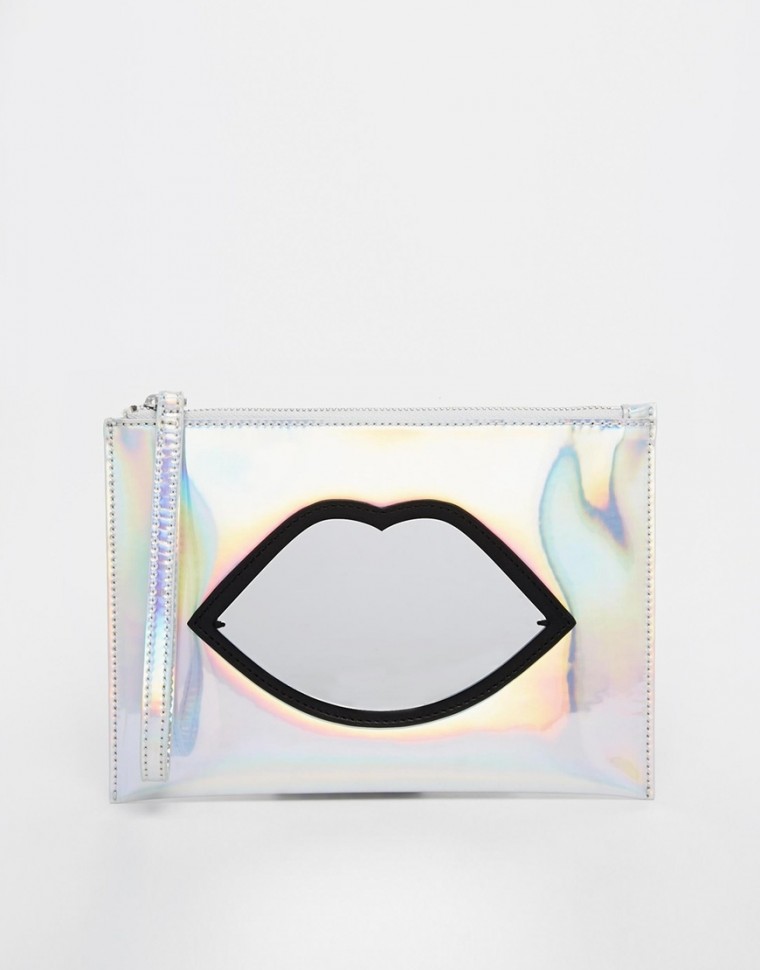 Lulu Guinness - Hologramm-Clutch mit Spiegel-Lippen - Gespiegeltes Silber kiss lips lippen kuss