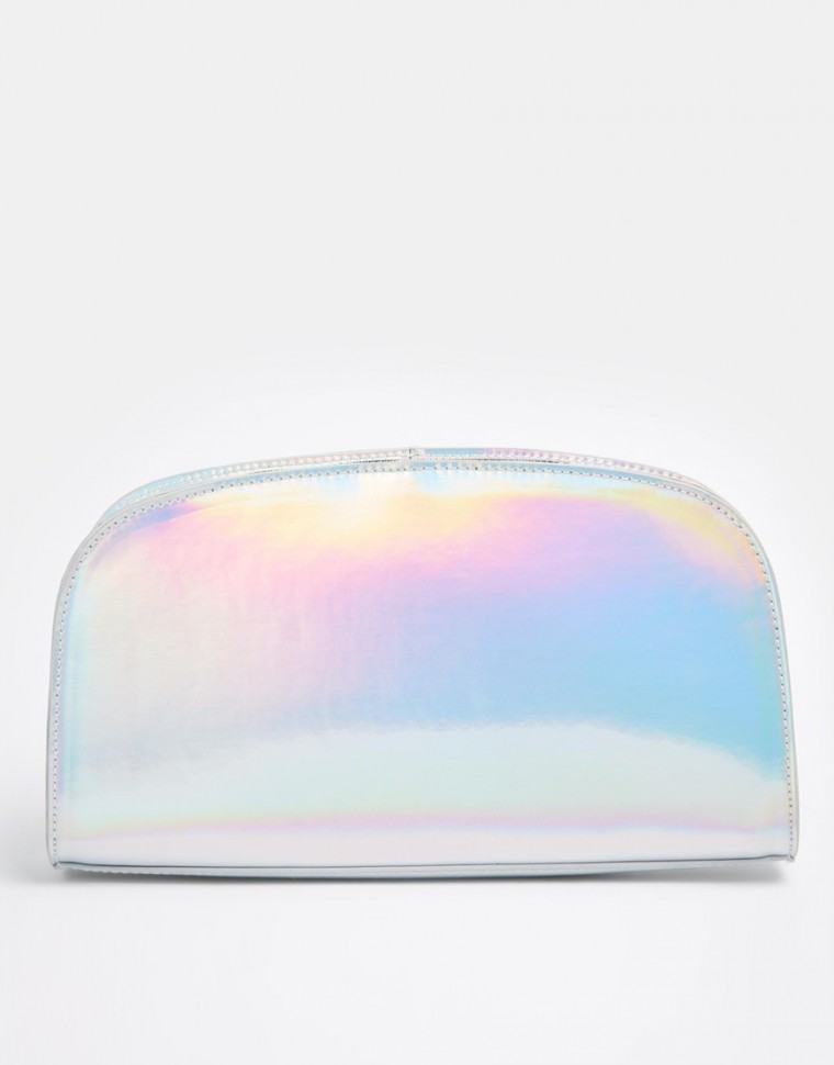 ASOS - Holografische Clutch mit Reißverschluss und Griff - Silber