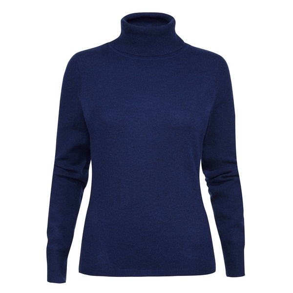 S.Marlon: Damen Kaschmir-Rollkragenpullover, blau